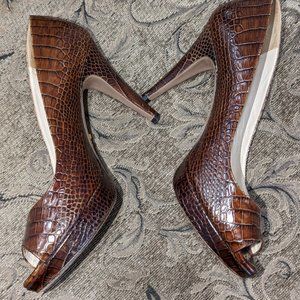 VERY Good Used Condition PRADA Snake Skin Open Toe Heels Size 37.5